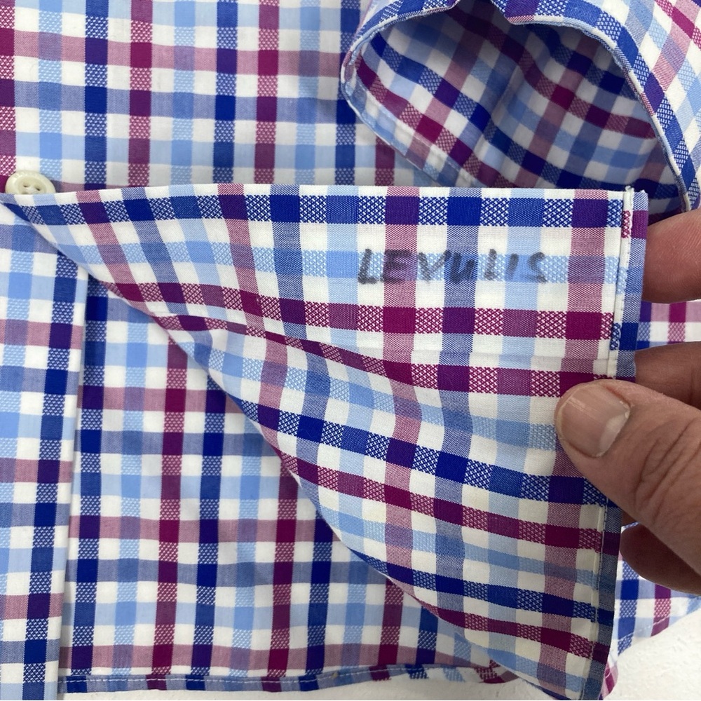 Banana Republic No Iron Slim Fit Men’s Dress Shirt Size Large Blue & Red Plaid - Picture 7 of 15